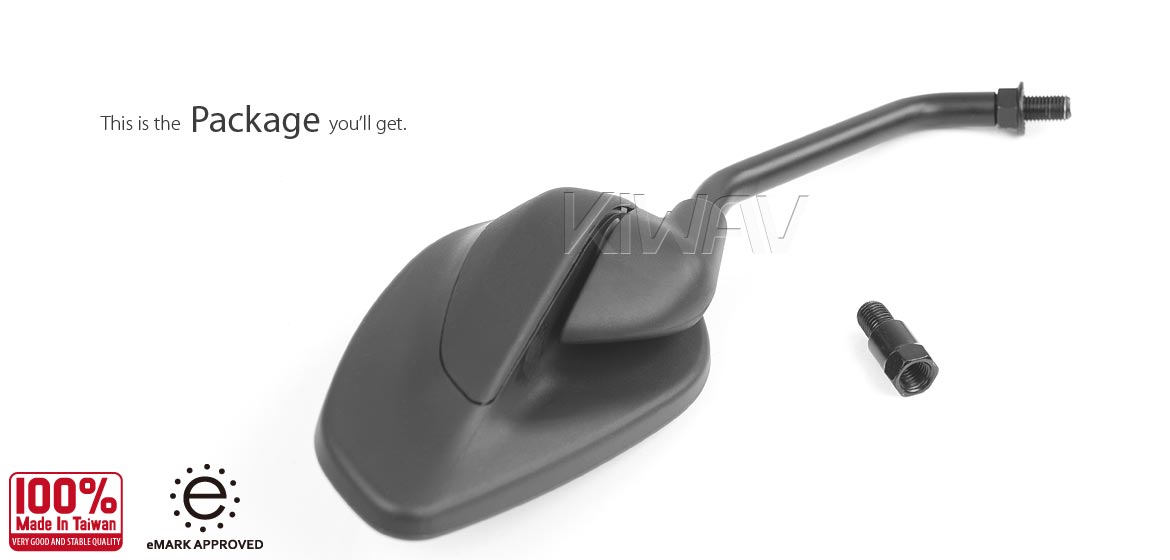 KiWAV rear view mirror universal fit for most M10 mirror thread motorcycles, ATVs, a right-hand a piece