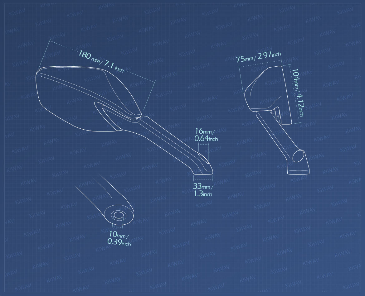 Measurement of KiWAV OEM replacement mirror glass right hand compatible for Ducati Multistrada 1200 2015~2017
