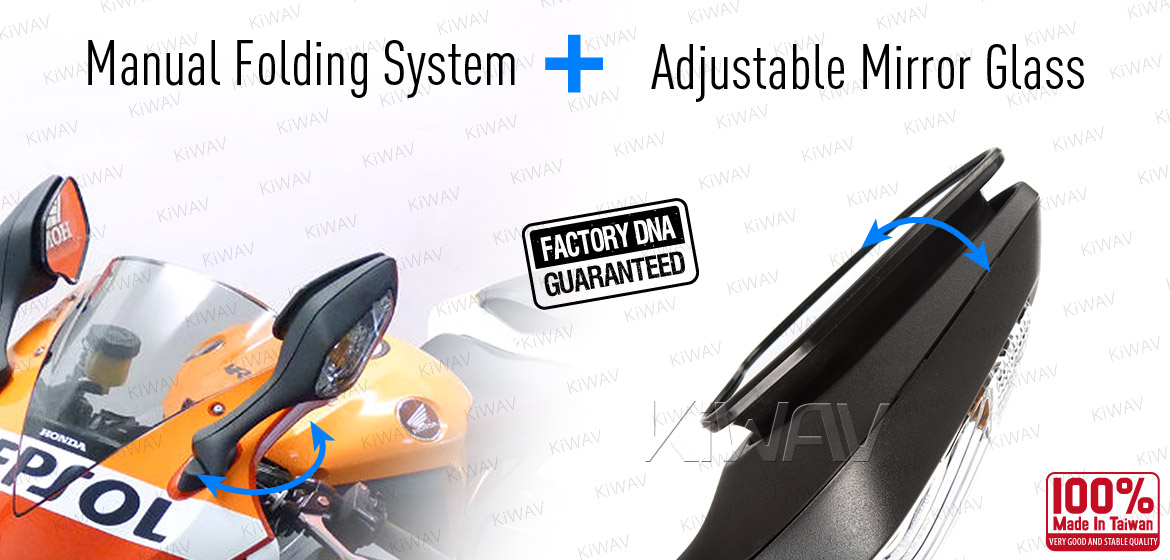 KiWAV OEM quality replacement mirror FH-300 for Honda CBR1000RR black with turn signal
