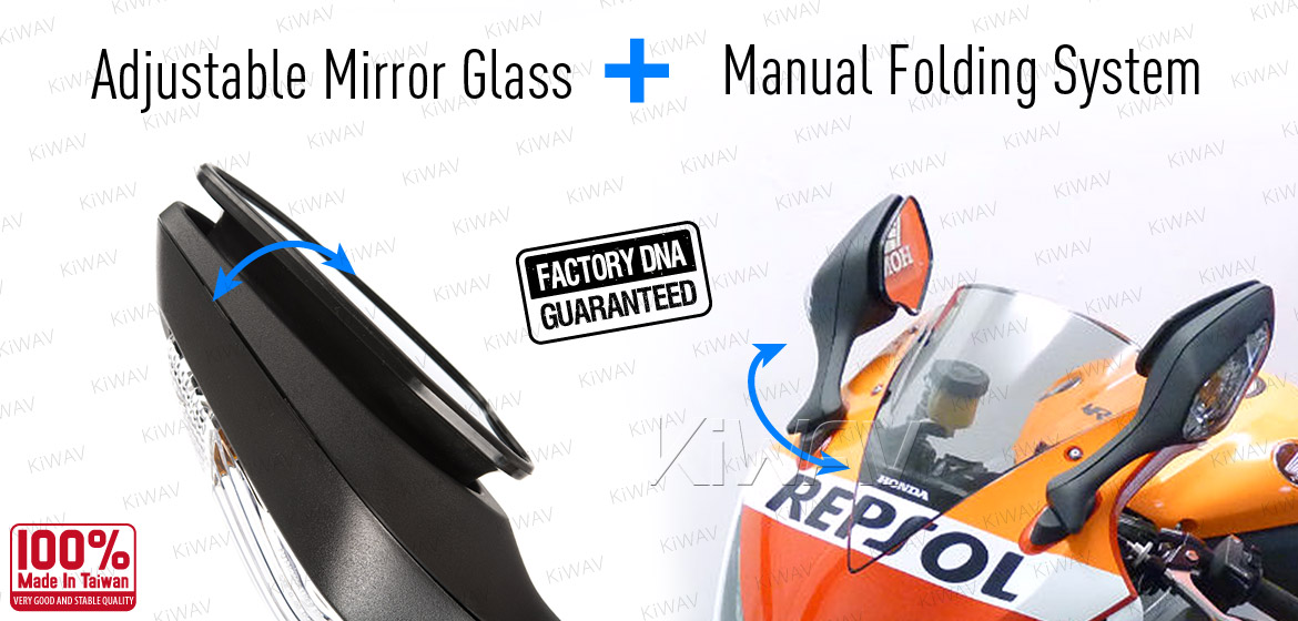 KiWAV OEM quality replacement mirror FH-300 for Honda CBR1000RR black with turn signal