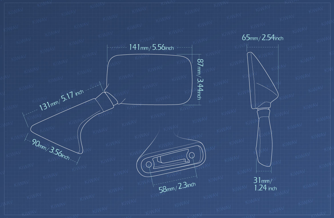 Measurement of KiWAV OEM mirrors FK172 for Kawasaki Ninja