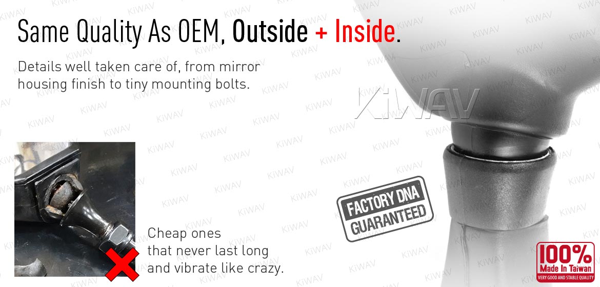 KiWAV OEM replacement mirrors FK172 for Kawasaki Ninja 600/1000 EX500 left hand