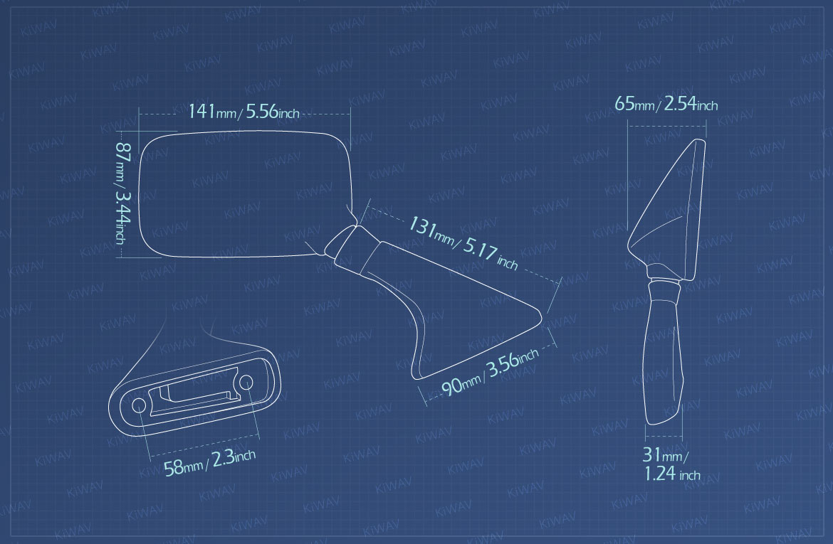 Measurement of KiWAV OEM mirrors FK172 for Kawasaki Ninja