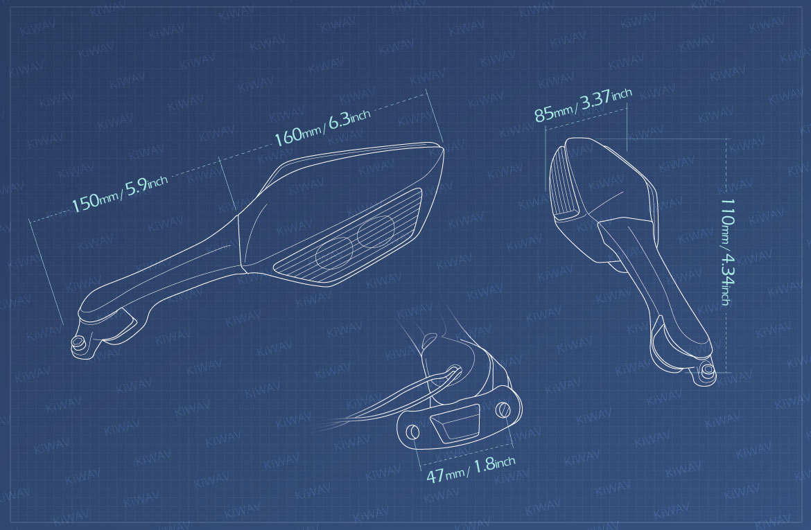 OEM代用品: 右側補修用ミラー FK-988 ウインカー付き カワサキ
