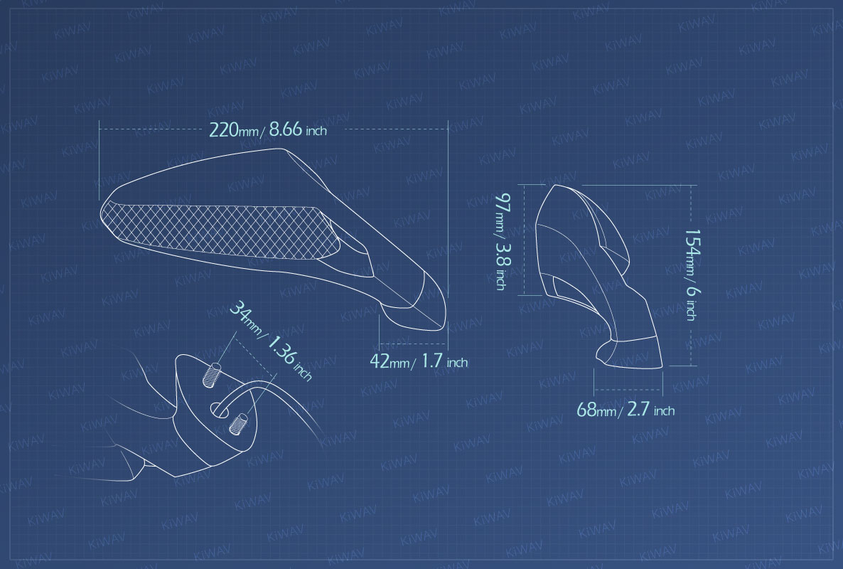 KiWAV Measurement graph of OEM quality replacement mirror FP-262 for Gilera SC125 black with turn signal
