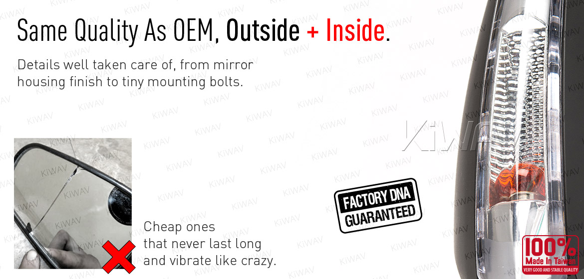 KiWAV OEM quality replacement mirror FP-262 for Gilera SC125 black with turn signal
