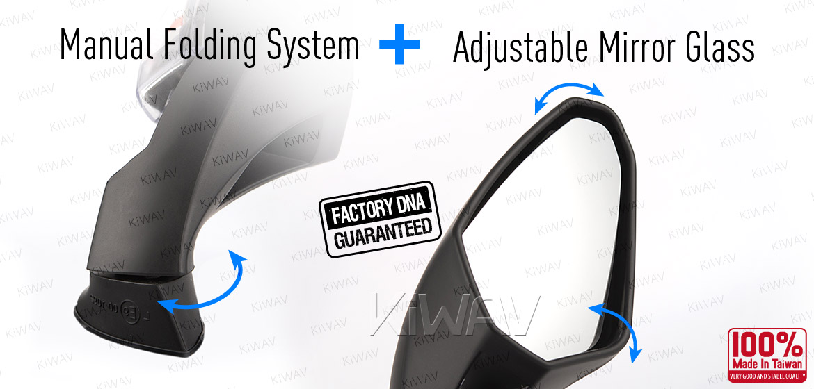 KiWAV OEM quality replacement mirror FP-262 for Gilera SC125 black with turn signal