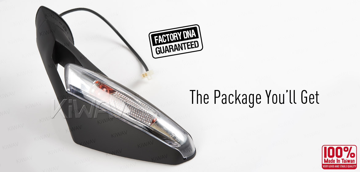 KiWAV OEM quality replacement mirror FP-262 for Gilera SC125 black with turn signal