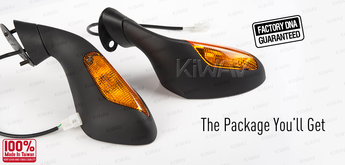 KiWAV OEM quality replacement mirror FP-319 for Aprilia RSV black with turn signal