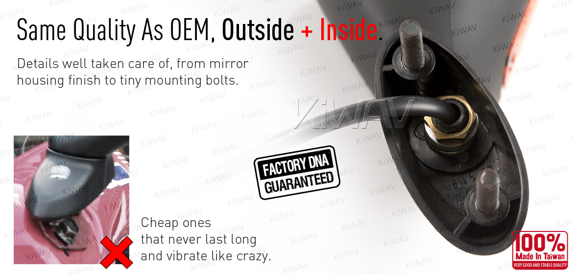 KiWAV OEM quality replacement mirror FP-319 for Aprilia RSV black with turn signal