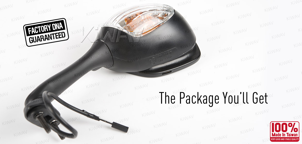 KiWAV OEM quality replacement mirror FS-146 for Suzuki GSXR black with turn signal