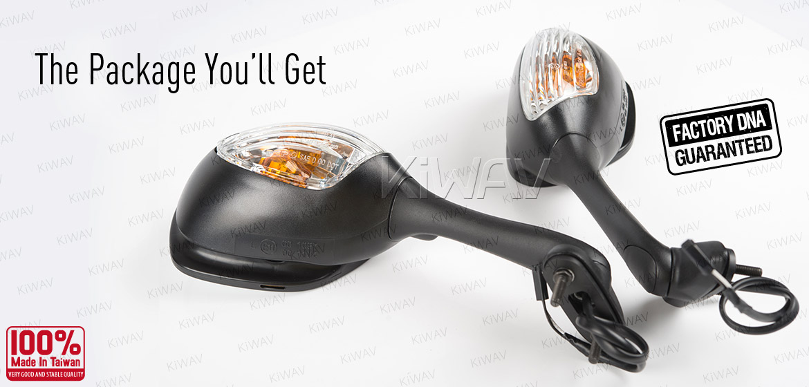 KiWAV OEM quality replacement mirror FS-146 for Suzuki GSXR black with turn signal