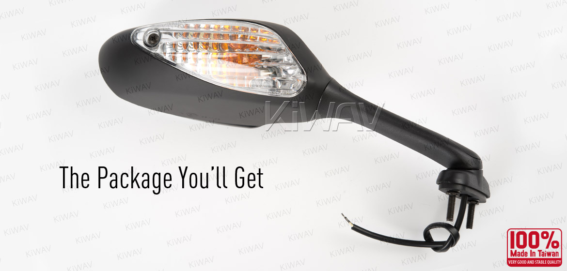 KiWAV OEM quality replacement mirror FS-147 for Suzuki GSXR black with turn signal