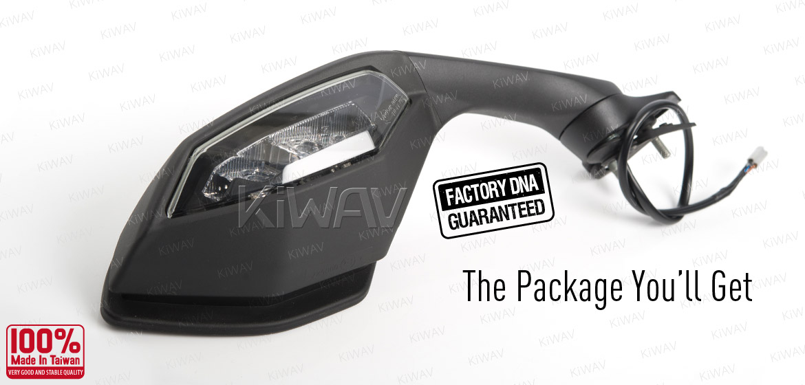 KiWAV OEM quality replacement mirror for Yamaha YZF-R1 '15 black with LED turn signal