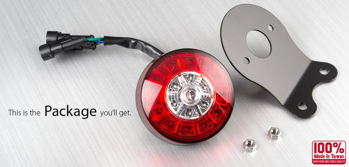 KiWAV LED Round Tail Light/Brake Light with black mounting bracket