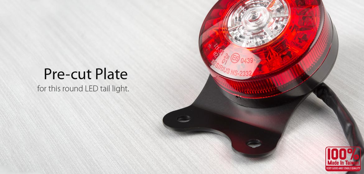 KiWAV LED Round Tail Light/Brake Light with black mounting bracket & bolt caps