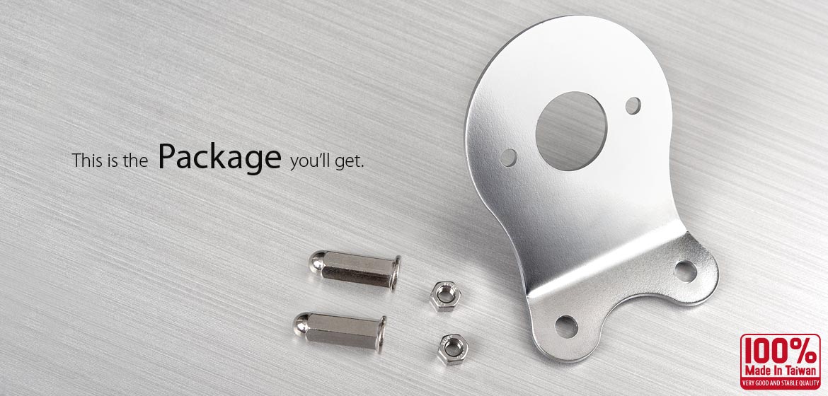 KiWAV tail light mounting bracket for round LED tail light silver with 2 Hex nuts & caps