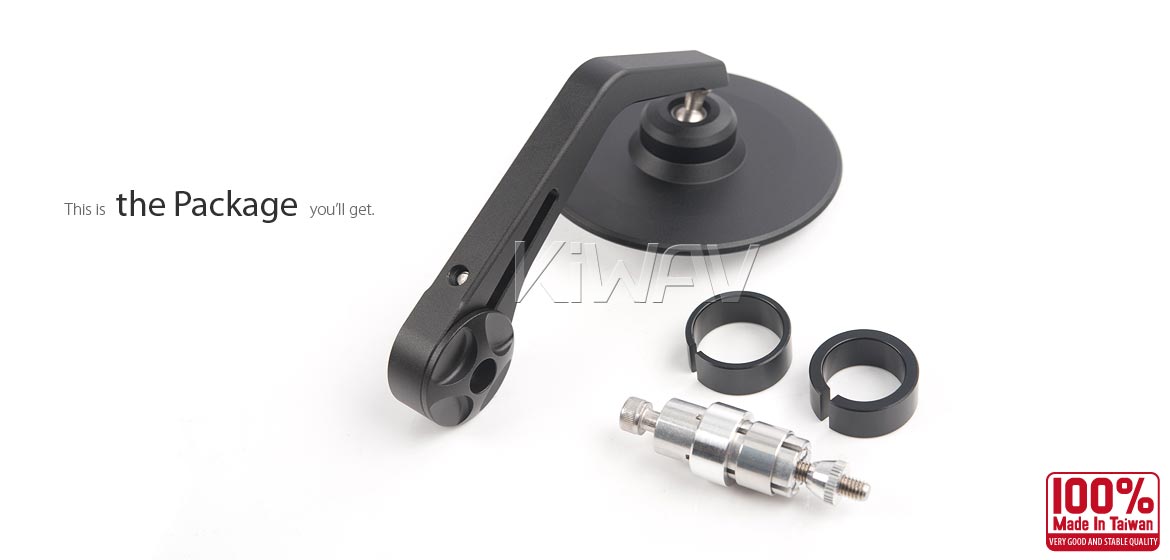 KiWAV motorcycle CNC forge anodized aluminum round bar end mirror Colin universal fit for 22/25mm handlebar with inner expansion components 12.5~21.5mm