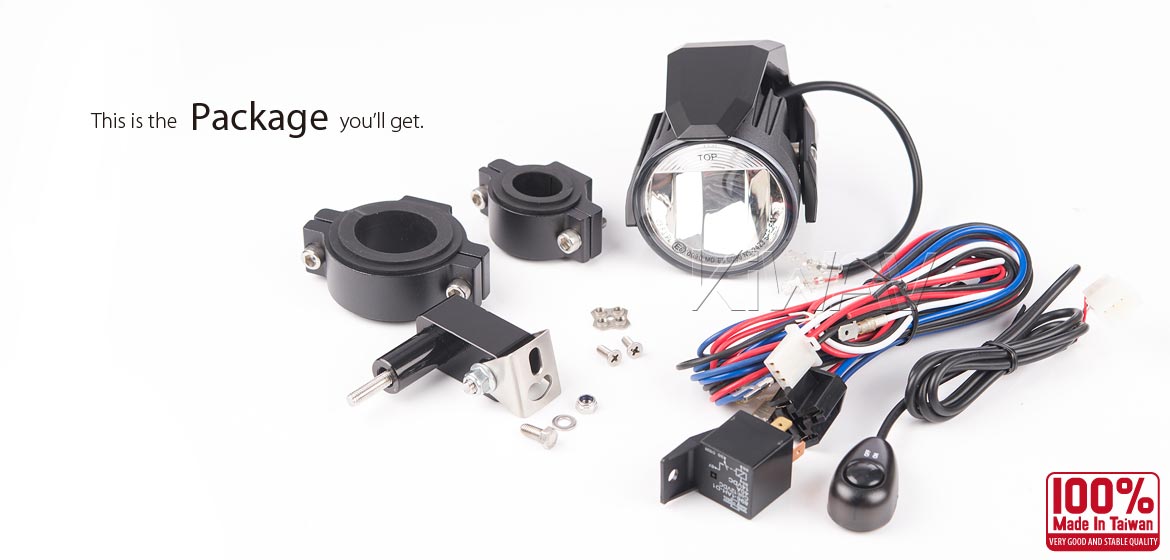 KiWAV motorcycle 12V 24V 3 inches 8W round LED fog light with wiring kits