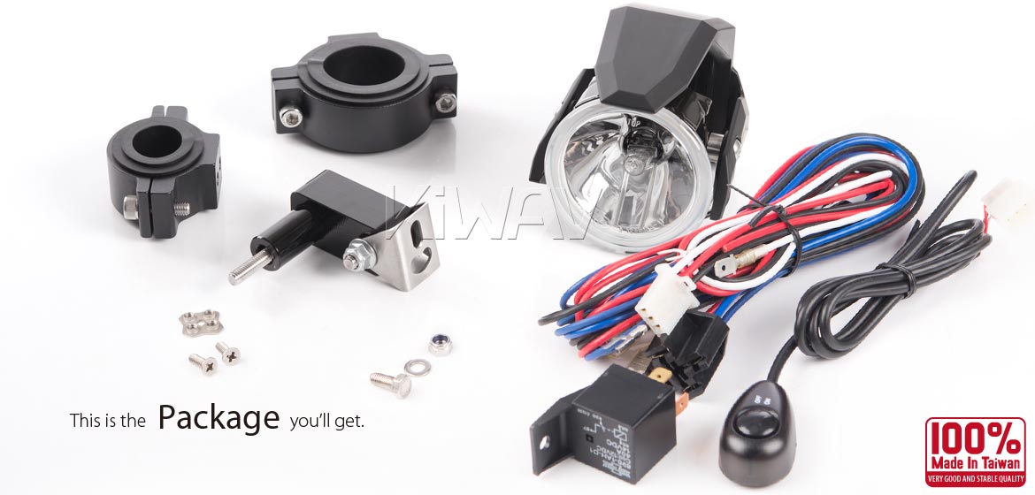 KiWAV motorcycle 2.75 inch 12V 55W round driving light black with wiring kits