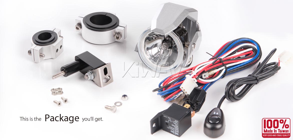KiWAV motorcycle 2.75 inch 12V 55W round driving light silver with wiring kits