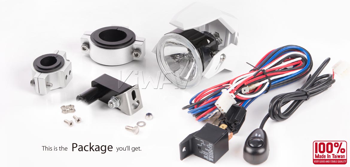 KiWAV motorcycle 2.75 inch 12V 55W round driving light white with wiring kits