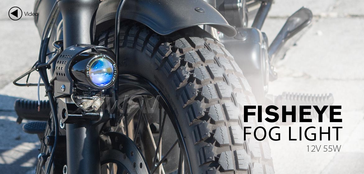 KiWAV motorcycle 12V 55W fisheye round fog light with wiring kits