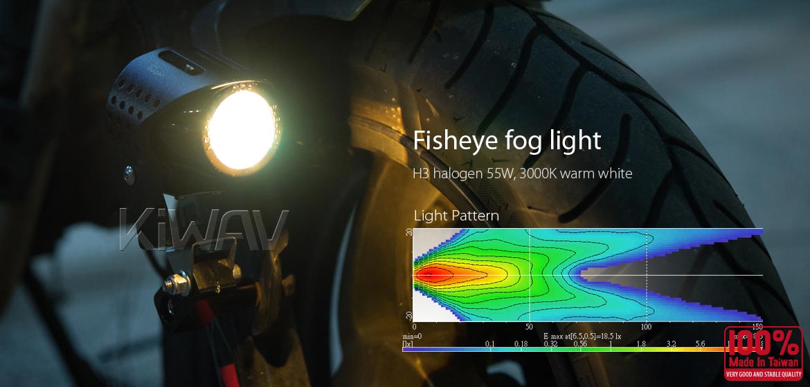 KiWAV motorcycle 12V 55W fisheye round fog light with wiring kits