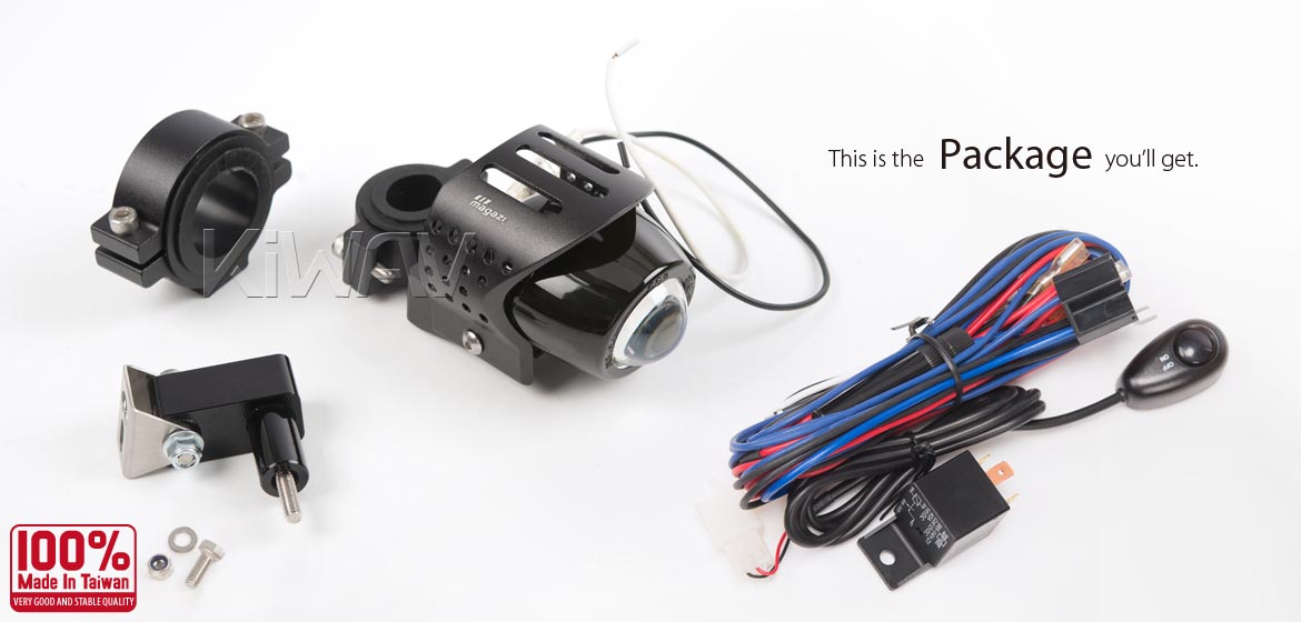 KiWAV motorcycle 12V 55W fisheye round fog light with wiring kits