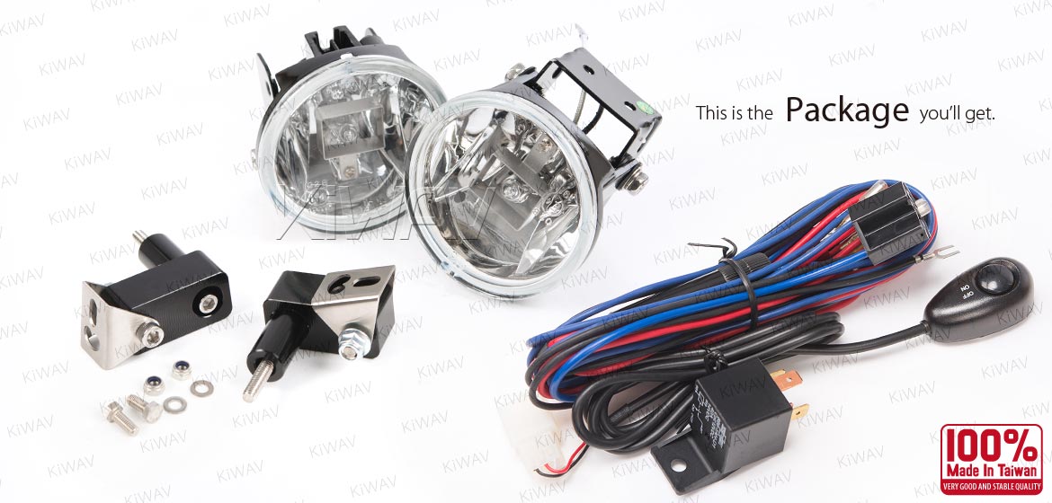 KiWAV motorcycle 3.4 inches 12V 55W round fog lights with wiring kits