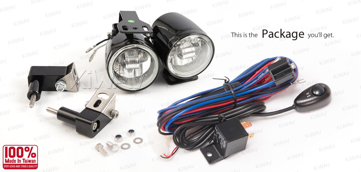 KiWAV motorcycle 2.5 inch 12V 55W round fog lights with wiring kits