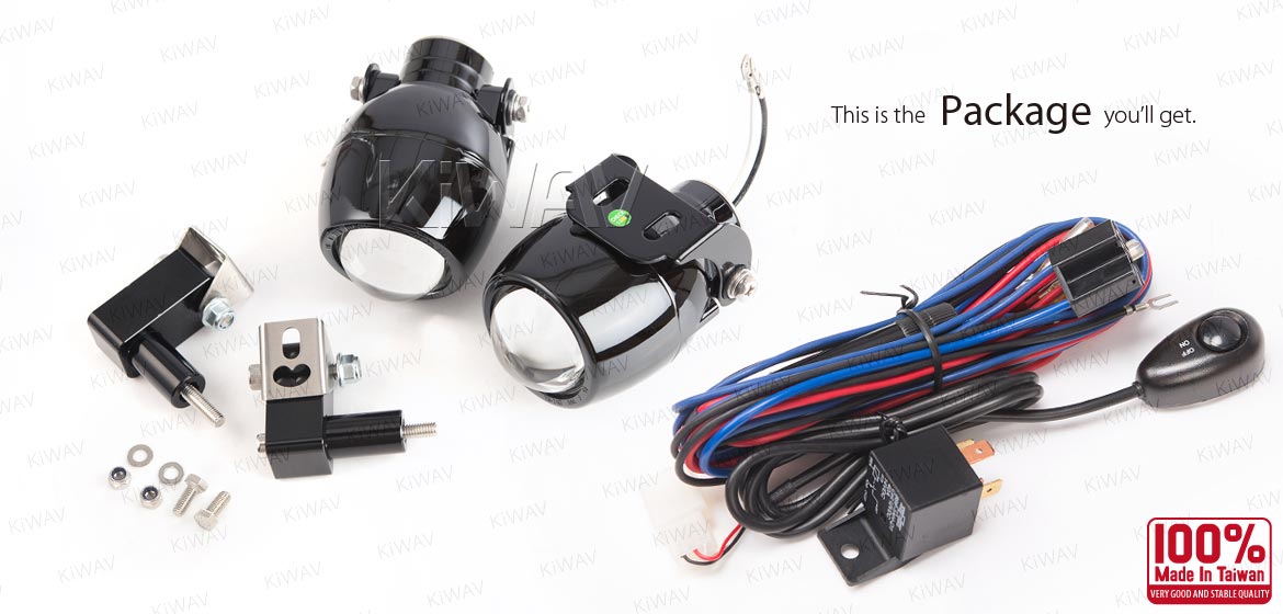 KiWAV motorcycle 1.9 inches 12V 55W round fisheye fog lights with wiring kits