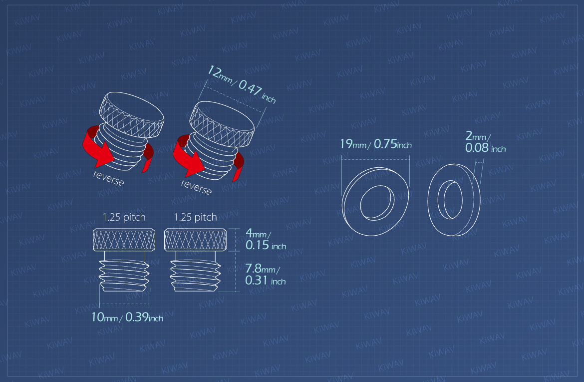 Measurement of KiWAV motorcycle mirror hole block-offs for both hand M10 reverse thread