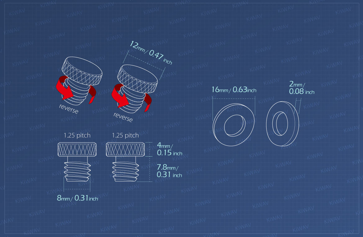 Measurement of KiWAV motorcycle mirror hole block-offs for both hand M8 reverse thread