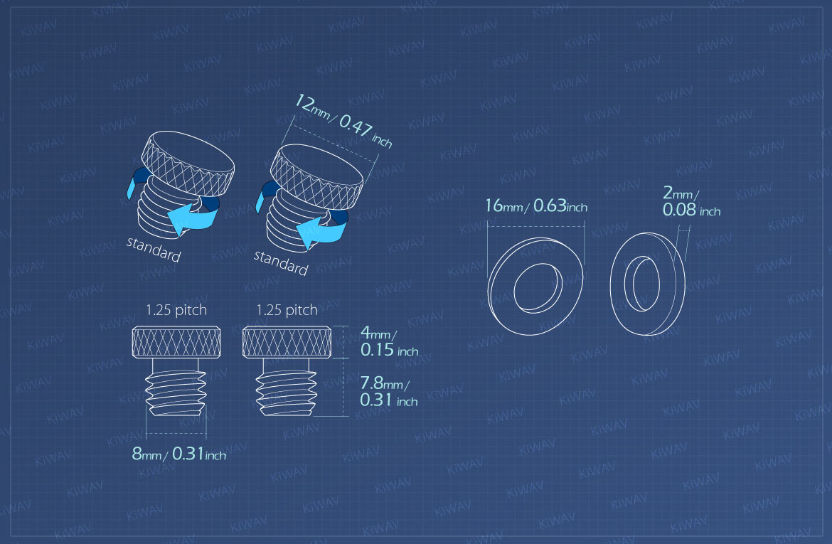 Measurement of KiWAV motorcycle mirror hole block-offs for standard M8 metric thread bike