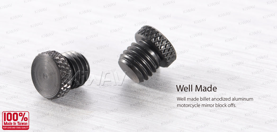 KiWAV motorcycle aluminum mirror hole block-offs black for M10 Yamaha