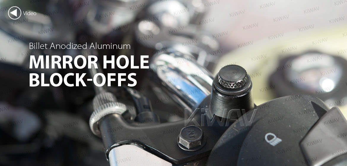 KiWAV motorcycle aluminum mirror hole block-offs black for standard M8 metric thread bike