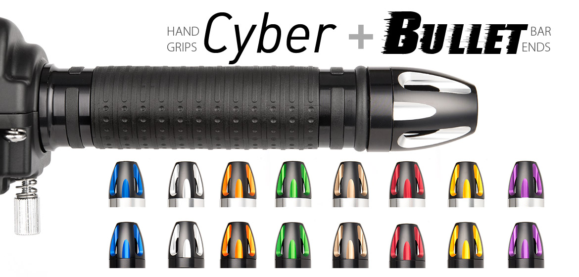KiWAV Magazi motorcycle Cyber grips black with bullet bar ends