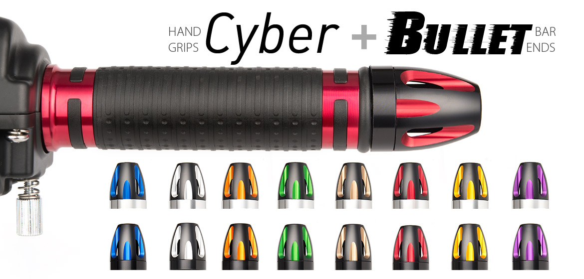 KiWAV Magazi motorcycle Cyber grips red with bullet bar ends