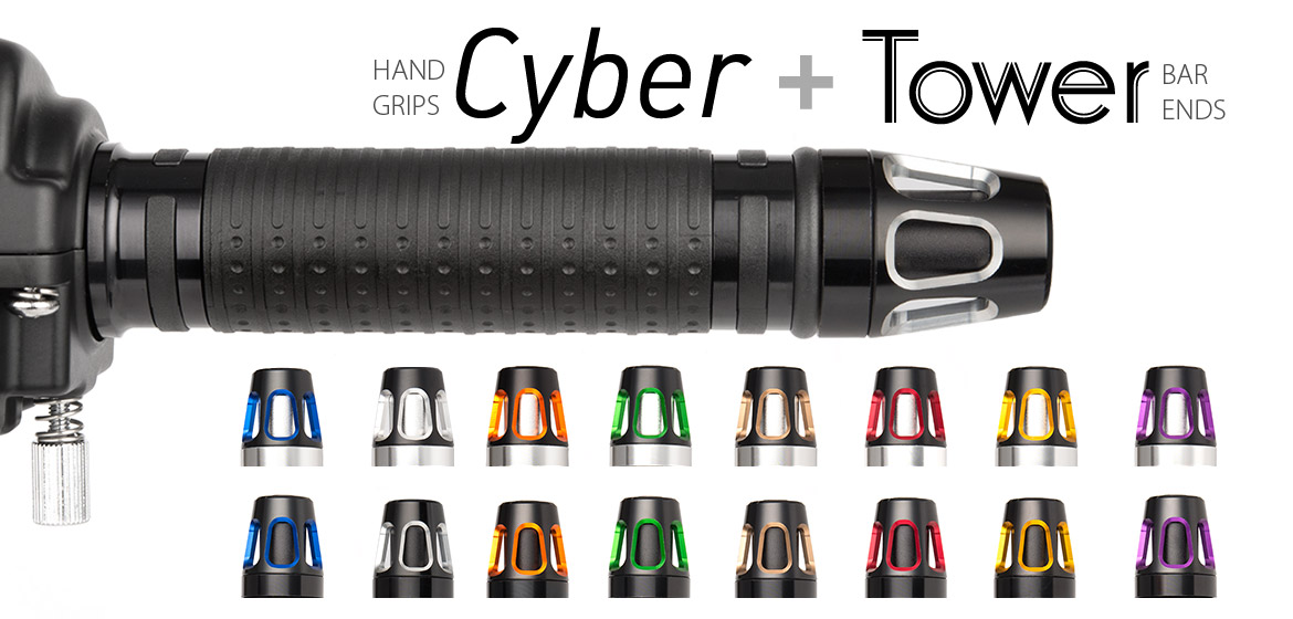 KiWAV Magazi motorcycle Cyber grips black with Tower bar ends