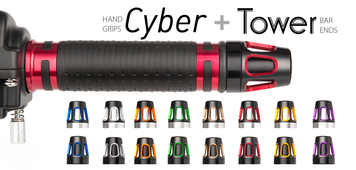 KiWAV Magazi motorcycle Cyber grips red with Tower bar ends