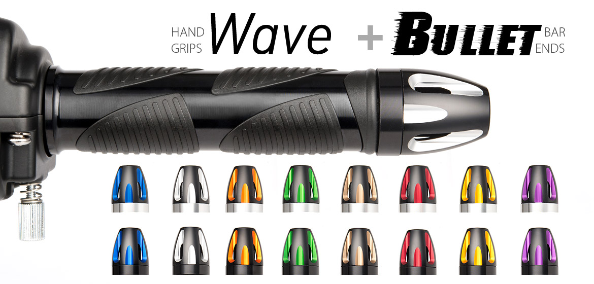 KiWAV Magazi motorcycle Wave grips black with bullet bar ends
