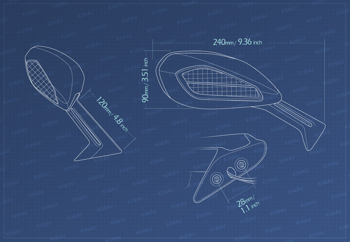 KiWAV measurement graph of OEM quality replacement mirror FD-981 for Ducati Panigale 1299
