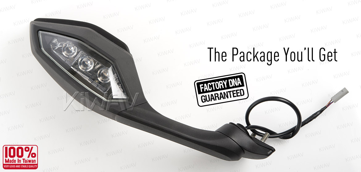 KiWAV OEM quality replacement mirror for Yamaha YZF-R1 '15 black with LED turn signal