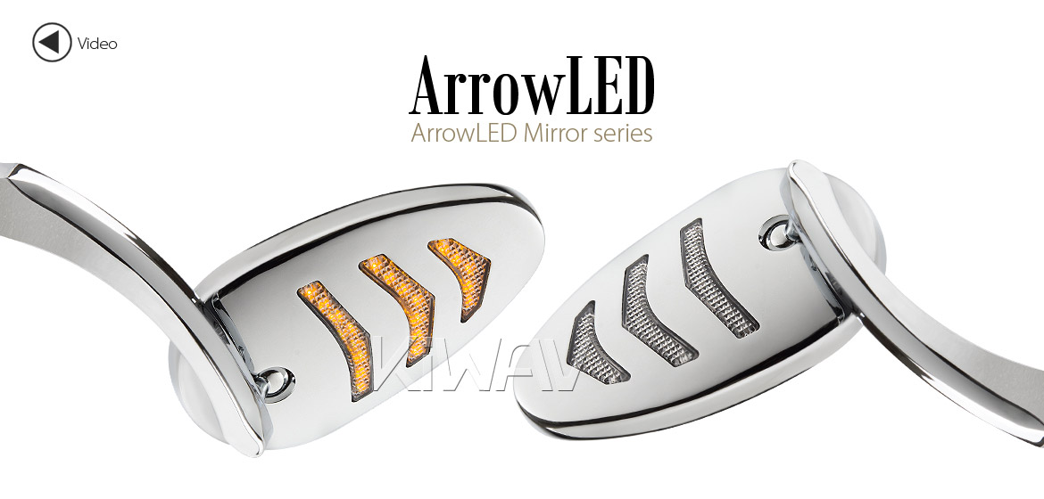 KiWAV Arrow LED chrome motorcycle mirrors fit harley davidson