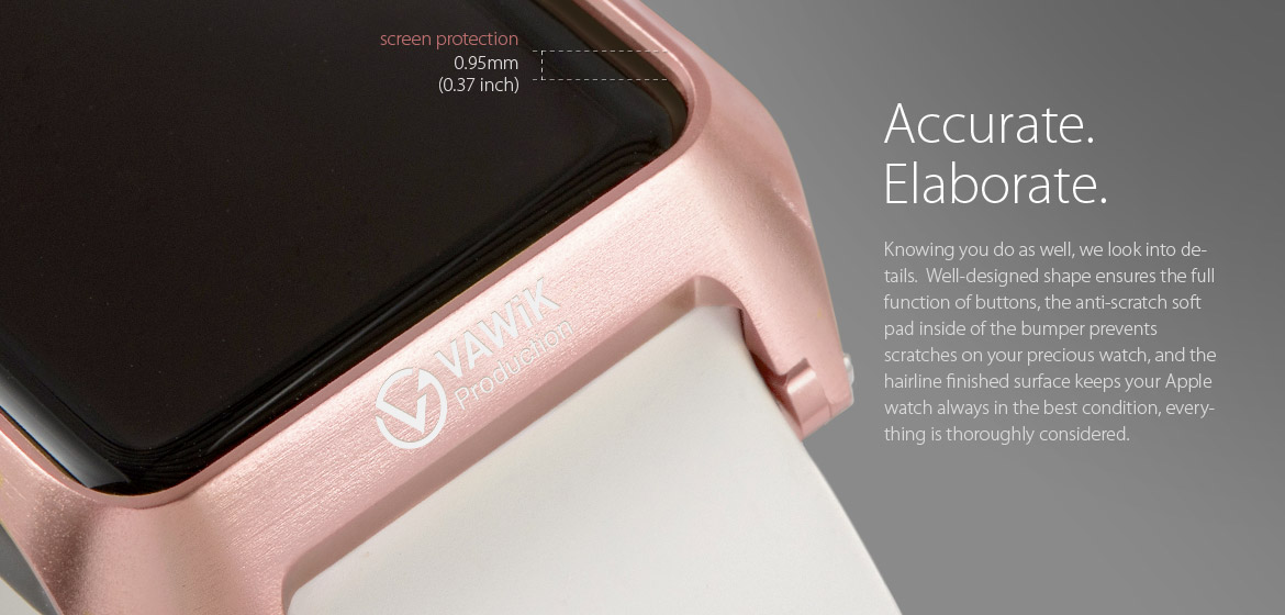 VAWiK CNC aluminum 42mm Apple Watch master bumper case rose gold