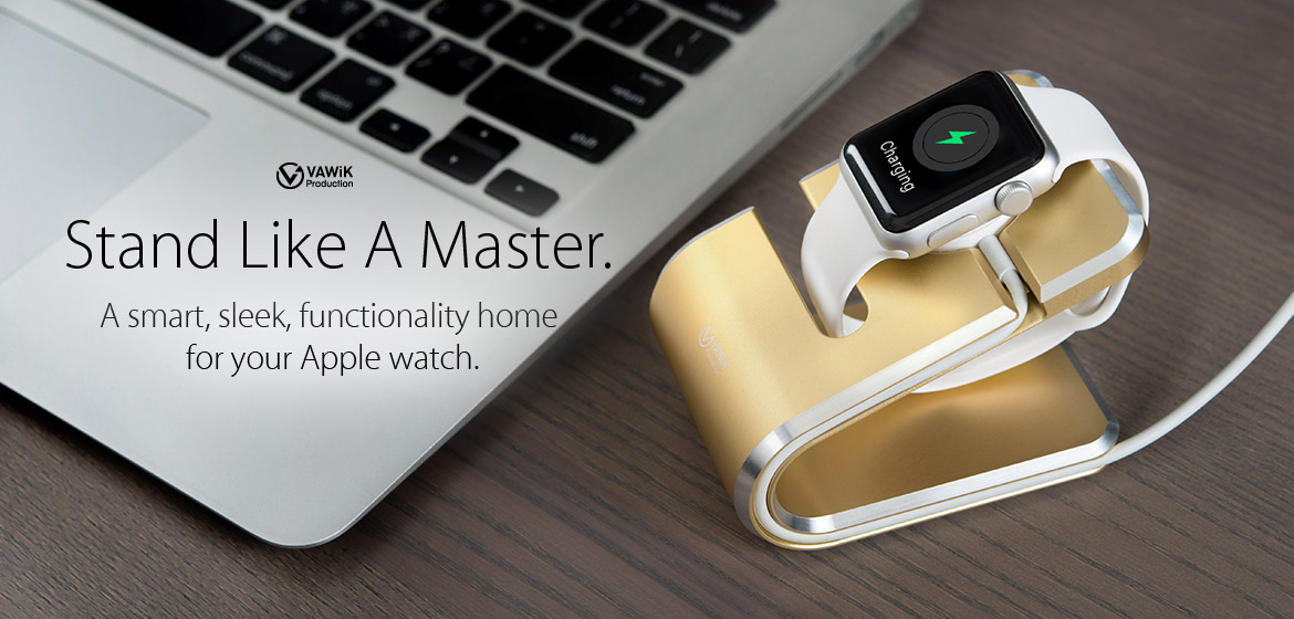 VAWiK CNC aluminum Apple Watch master charger stand gold