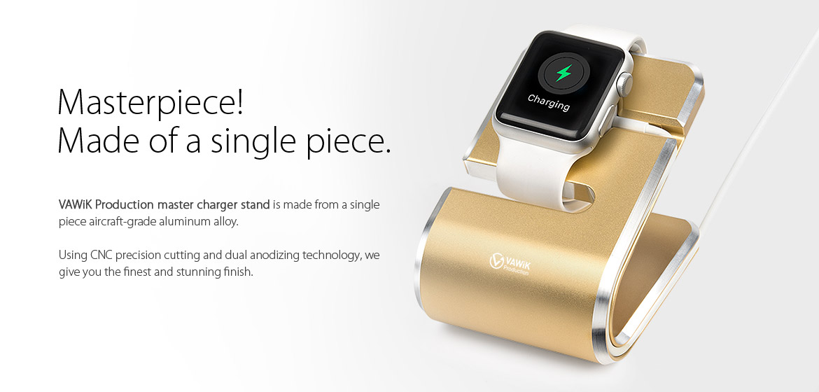 VAWiK CNC aluminum Apple Watch master charger stand gold