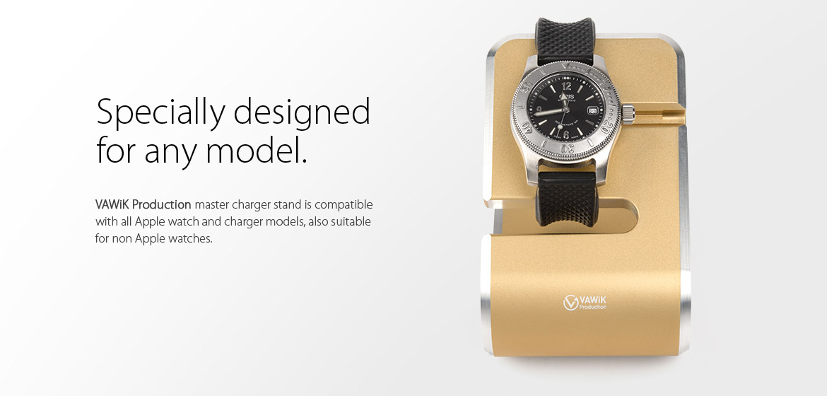 VAWiK CNC aluminum Apple Watch master charger stand gold