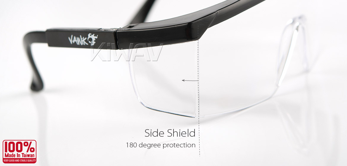 KiWAV Contemporary safety glasses VA200 black frame clear lens